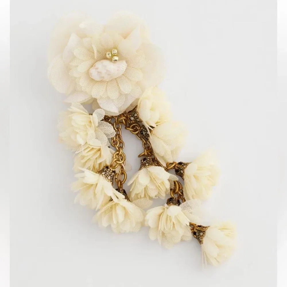 New Chico's No Droop® Beige Flower & Conch Shell Earrings Lightweight